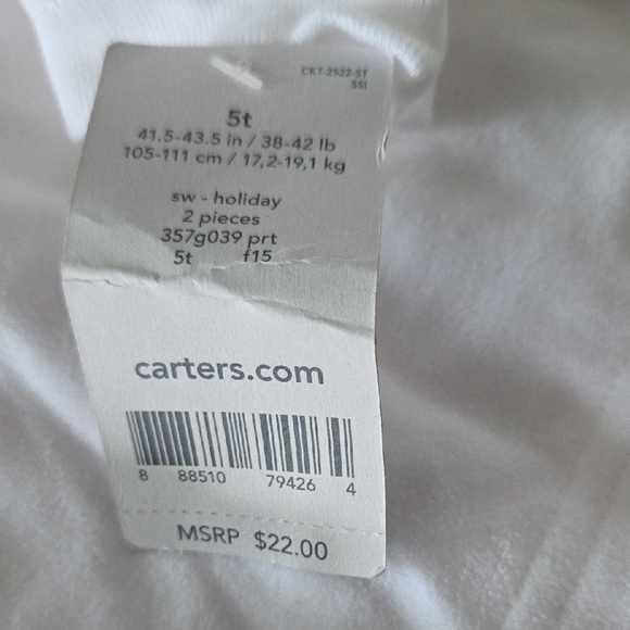 Carter's Size 5 T Girl's Red and White Christmas Dog Pajama Set NWT - Picture 3 of 7